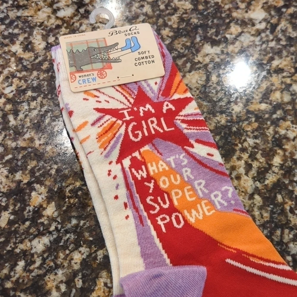 Blue Q Crew Socks I'm a girl what's your superpower Soft Combed Cotton